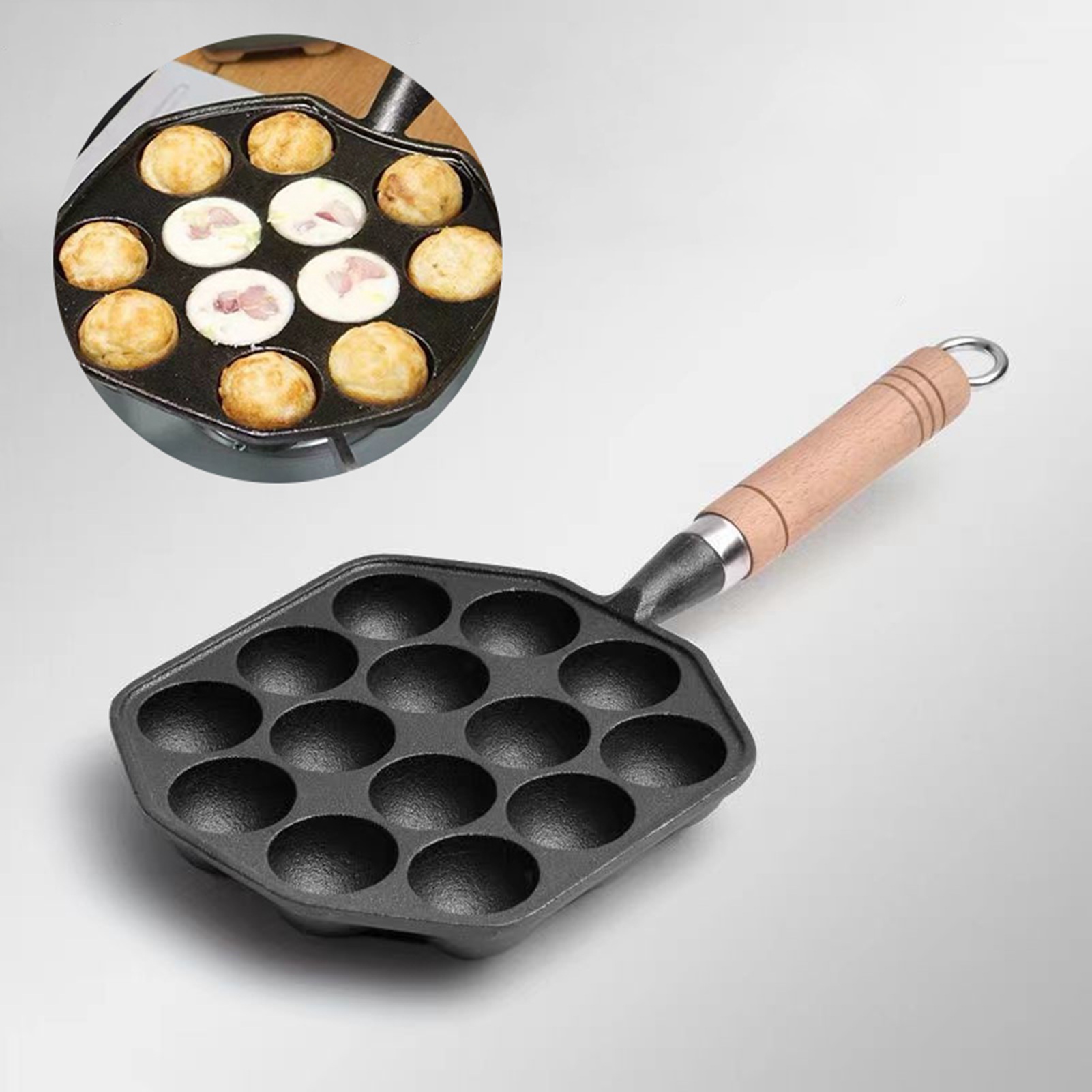 Mini Pancake Griddle - 14 Holes Takoyaki Pan Nonstick Cast