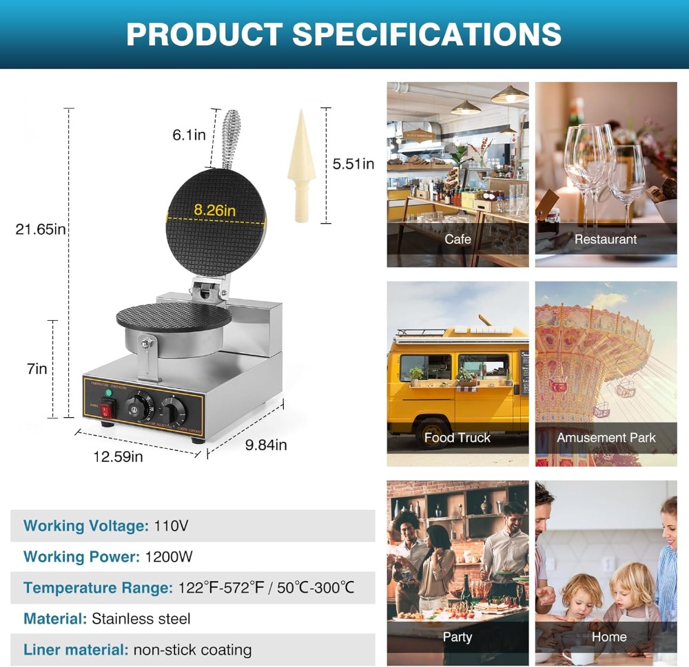 1200W Commercial Waffle Cone M - огляд і ціна Waffle Cone Maker
