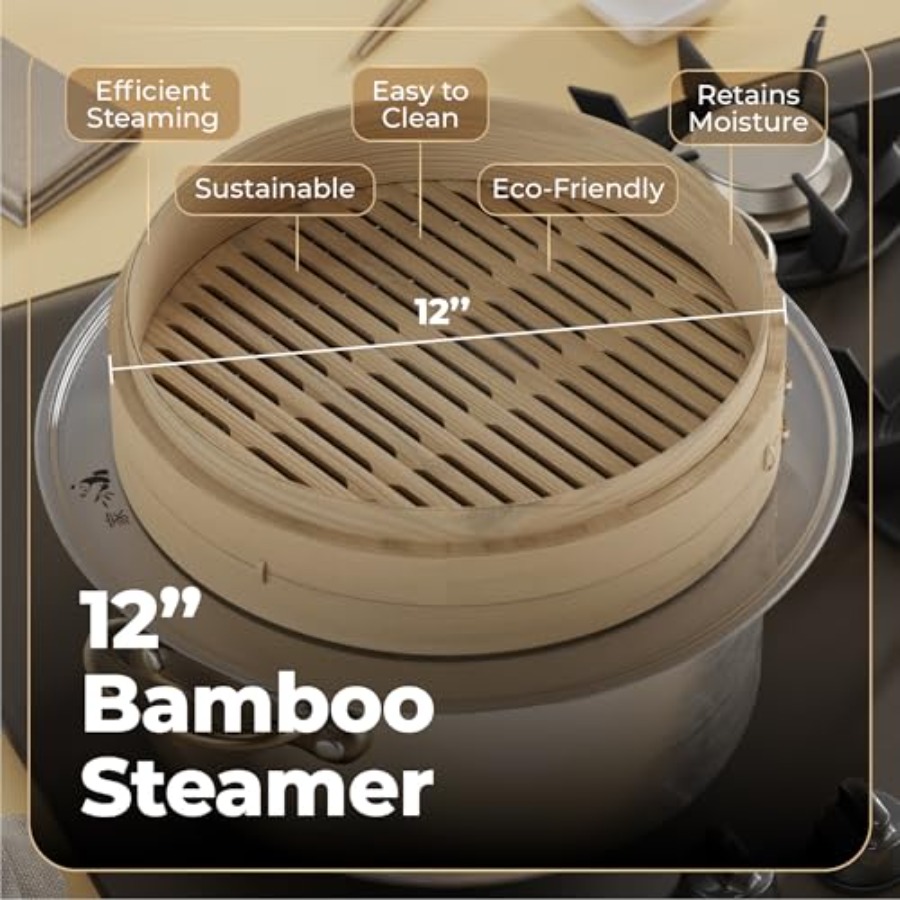Bamboo Steamer Basket - 2-Tier - огляд і ціна Bao Steamer Bamboo