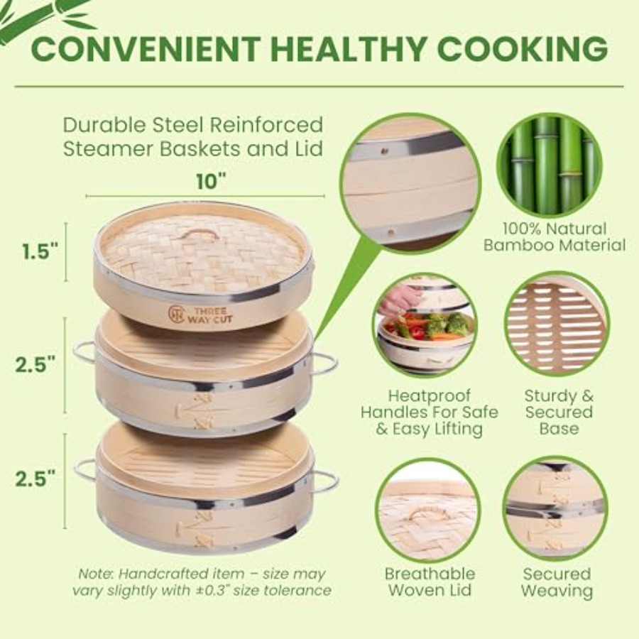 2-tier 10 Bamboo Steamer with  - огляд і ціна Bao Steamer Bamboo